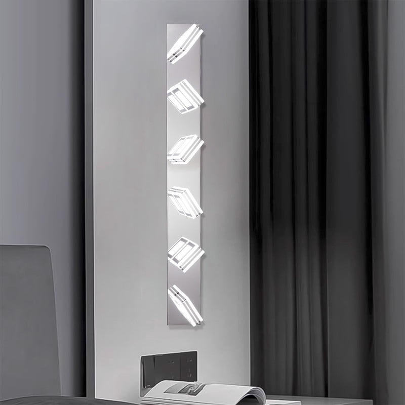 39" Modern Chrome 6-Light LED Vanity Light with Square Acrylic Lampshades – Energy Efficient Bathroom Light Fixture for Vanity Mirror, Powder Room, Bedroom, Living Room, Hardwired Wall Mount