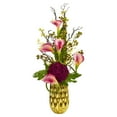 thumbnail image 2 of Nearly Natural Calla Lily and Mum Artificial Arrangement in Gold Colored Vase, 2 of 2