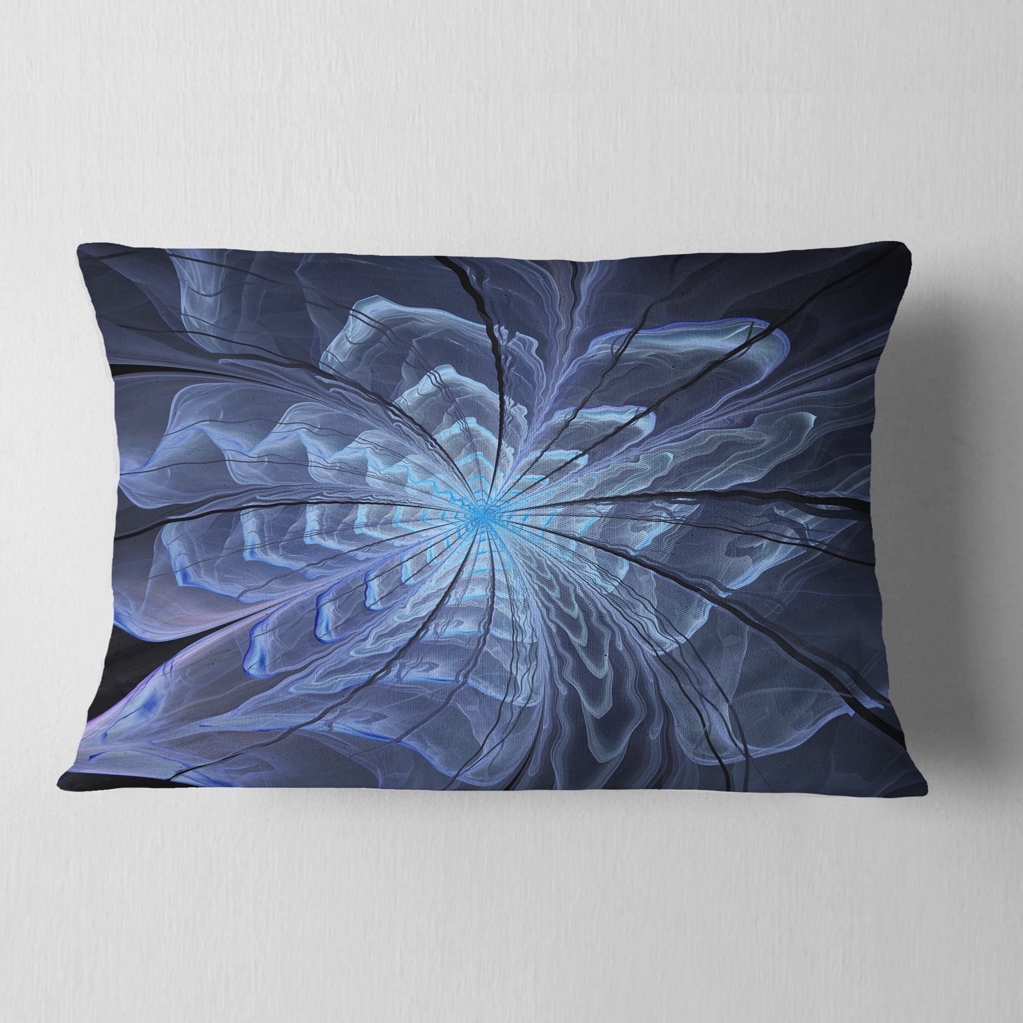 Designart 12" x 20" Contemporary and Modern Black Fractal and Flower Polyester Throw Pillow