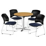 OFM Multi-Use Break Room Package, 36" Round Flip-Top Table with Stars Stack Chairs, Cherry Finish with Burgundy Seats (PKG-BRK-165)