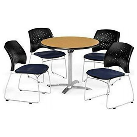 OFM Multi-Use Break Room Package, 36" Round Flip-Top Table with Stars Stack Chairs, Cherry Finish with Burgundy Seats (PKG-BRK-165)