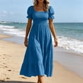 thumbnail image 5 of Bxsruta Womens Maxi Dresses Square Neck Puff Sleeve Smocked Flowy Casual Sundress, 5 of 7