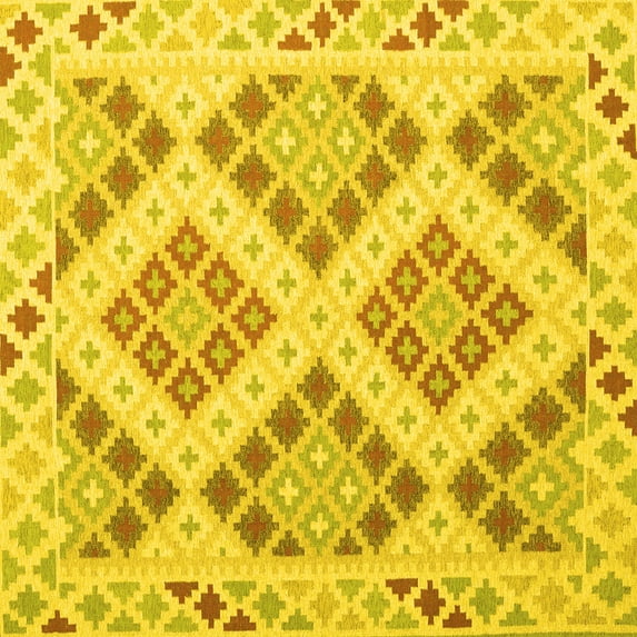 Ahgly Company Machine Washable Indoor Square Southwestern Yellow Country Area Rugs, 5' Square