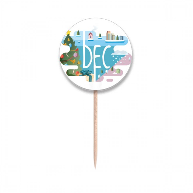 December Month Season Illustration Toothpick Flags Round Labels Party Decoration