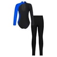 thumbnail image 4 of Xnihocha Girls Gymnastics Leotards Dance Outfits Sparkle Bodysuit+Legging Pants Athletic Team Uniform Blue&Black 14, 4 of 5