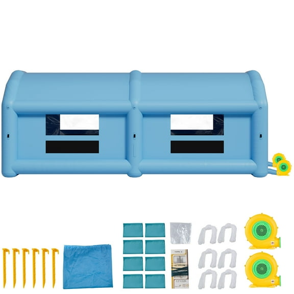 KFFKFF Inflatable Paint Booth, 32.81 x 19.69 x 13.12 ft, Spray Booth with 950W and 1100W Blowers, Air Filtration System, Rounded Roof Design, Suitable for Cars, Trucks, Furniture, and Metalwork