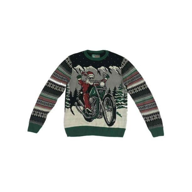 Ugly Christmas Sweater Mens Black Santa Claus Riding Motorcycle