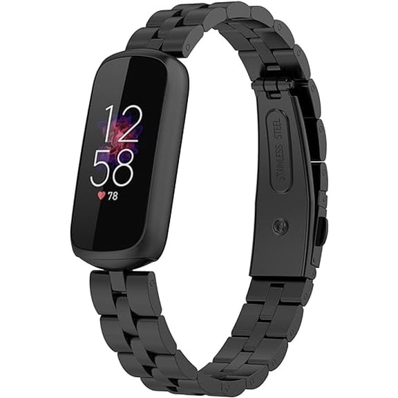 FIEWESEY Bands For Fit bit Luxe Metal Stainless Steel Watch Band Replacement Classic Durable Solid Link Accessory Buckle Metal Strap Wrist Band for Fit bit Luxe Fitness Wellness Tracker - Black
