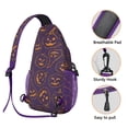 thumbnail image 3 of Sling Backpack,Halloween Orange Pumpkins on Purple Sling Bag with Water Bottle Holder,Waterproof Sling Bag for Men/Women with Headphone Jack for Hiking,Travel, 3 of 6