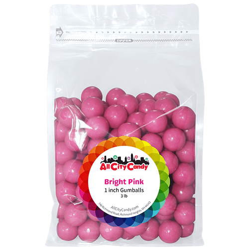 All City Candy 1" Bright Pink Gumballs Bubble Gum Flavor 3 lb. Bulk Bag
