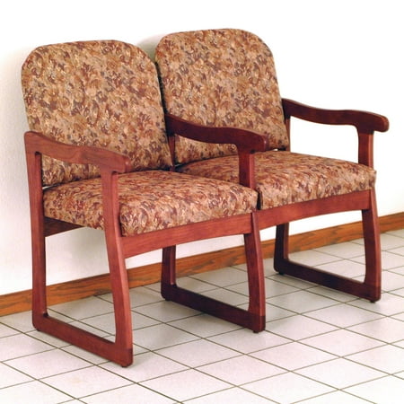 Wooden Mallet DW7-2 Solid Oak Sled Base 2-Seat Chair with Center Arms