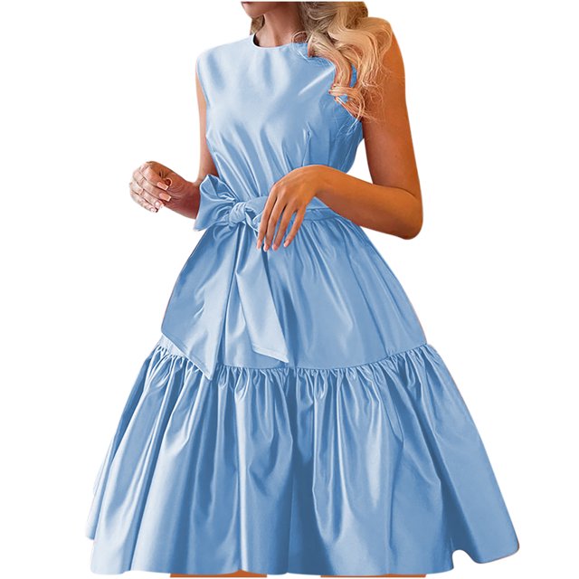 EQWLJWE Robes d'Été pour Femmes 2023 Mode Femmes Col Rond Sans Manches à Volants Été Robe Longue à Fermeture Éclair pour Femmes 2023