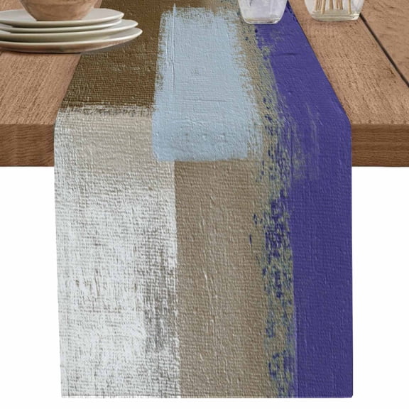 nqOlkjepod Purple Brown Table Runner 48 Inches Long Farmhouse Dress Scarves, Blue White Paint Mottled Painting Texture Dining Tablerunner for Coffee Table/Kitchen Island/Party Décor, 13" x 48"