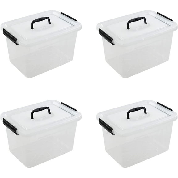 Farmoon 12 Quart Clear Storage Bin, Plastic Latching Box with Handle, 4 Packs