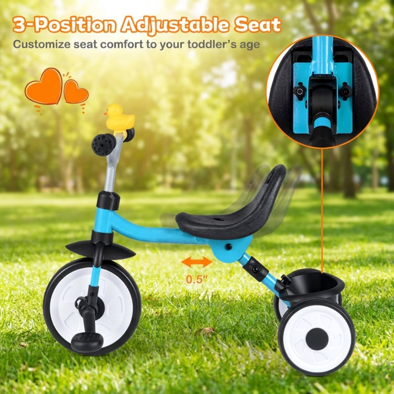 Redsmile Toddler Tricycle for 1-3 Years, Kids Trike with Light-Up Wheels, 3-Position Seat & Storage Basket, Foldable Push Walker Toy, Removable Pedals for Boys Girls, Christmas Gift, Blue