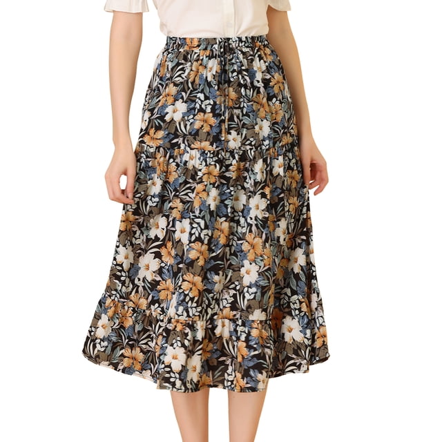 INSPIRE CHIC Falda Estampado De Girasol De Gasa Para Mujer Amarillo negro XL
