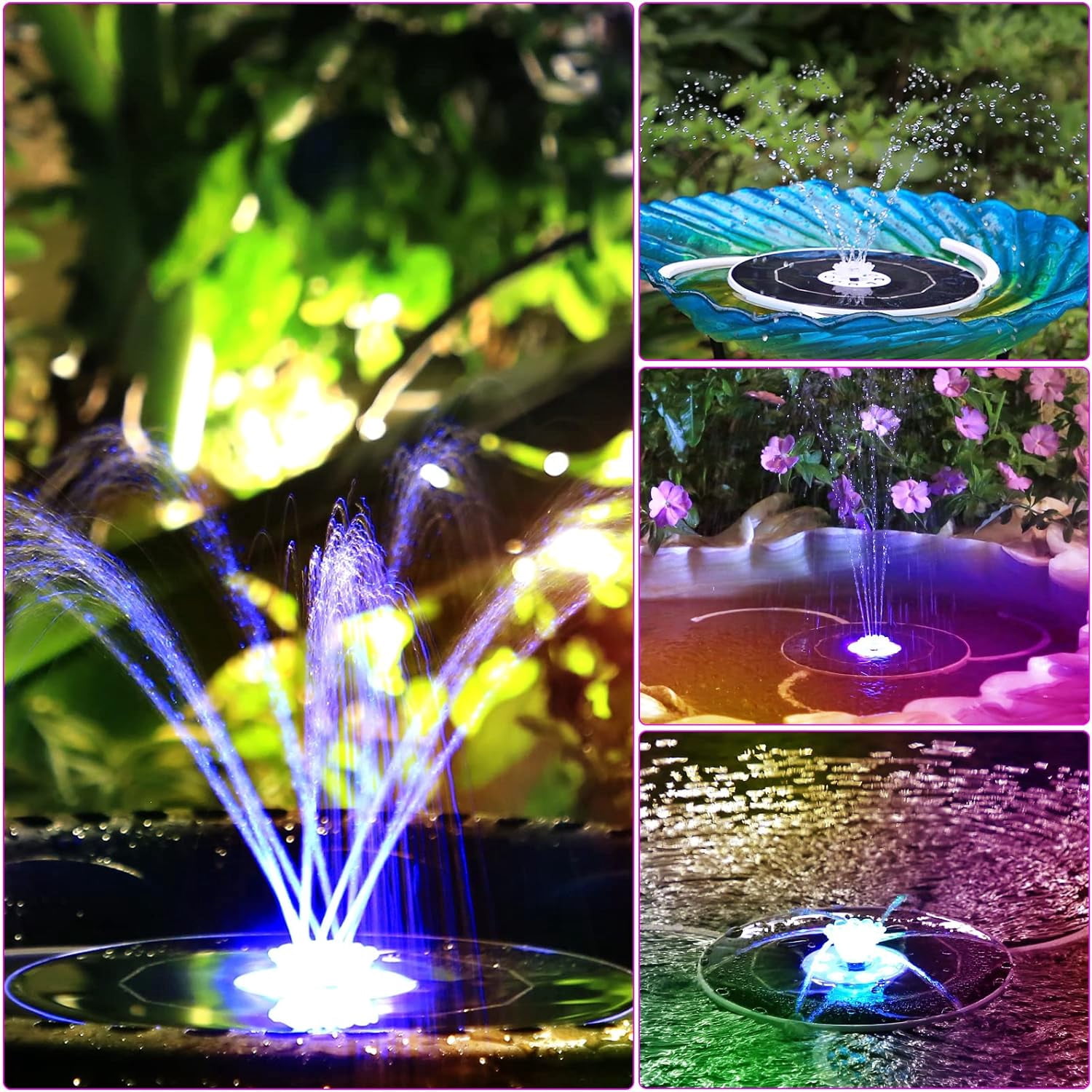 AISITIN 5.5W Solar Fountain with Light, 5.5W LED Light Solar Birdbath Fountain, 3000mAh Battery & 8 Nozzles Solar Fountain Pump for Pond, Birdbath, Pool, Garden