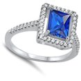 thumbnail image 4 of CHOOSE YOUR COLOR Rectangle Blue Simulated Sapphire Halo Ring .925 Sterling Silver Band CZ Female Size 10, 4 of 4