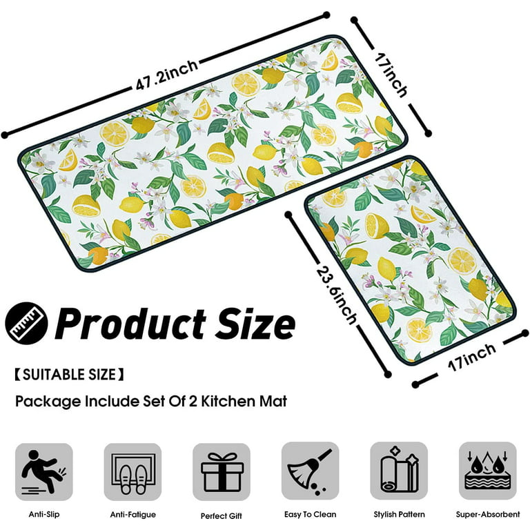 FYATHM Kitchen Mats, Lemon Kitchen mats for Floor, Anti Fatigue Mats for  Kitchen Floor Cushioned, Non Skid Washable Memory Foam Kitchen Rugs and  Mats