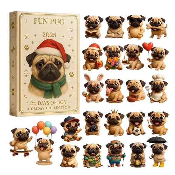 a Pug Christmas Advent, Advent Calendars 2025, 24 Days Christmas Countdown Calendar, For Home Kids Adults Dog Lovers Vacation Holiday Party Favors