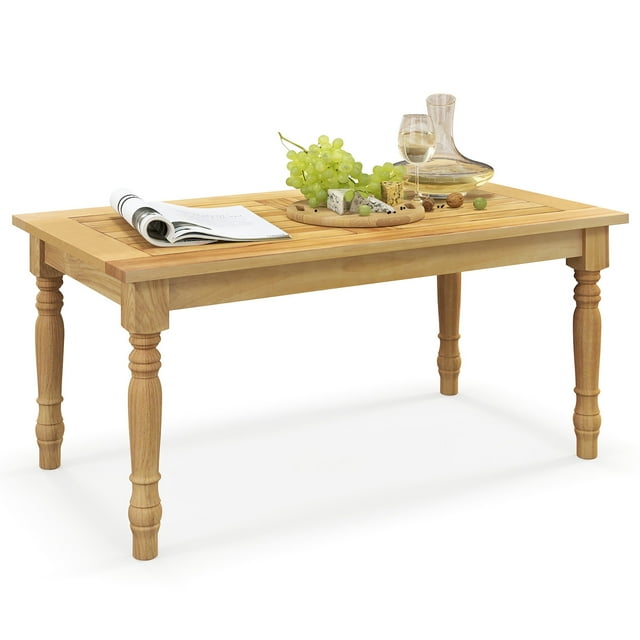 Gymax Patio Coffee Table w/ Solid Teak Wood Structure Slatted Tabletop for Backyard