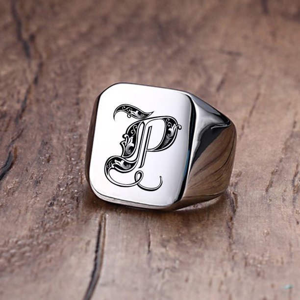 Anillo de sello con iniciales Retro Vnox para hombre, 18mm, sello pesado voluminoso, banda masculina, letras de acero inoxidable, regalo de joyería personalizado para él Tan Jianjun unisex