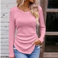 thumbnail image 5 of BLVB Long Sleeve Tops for Women V Neck Solid Color Knitted Rib Irregular Blouses Casual Tight Shirts Tunics, 5 of 6