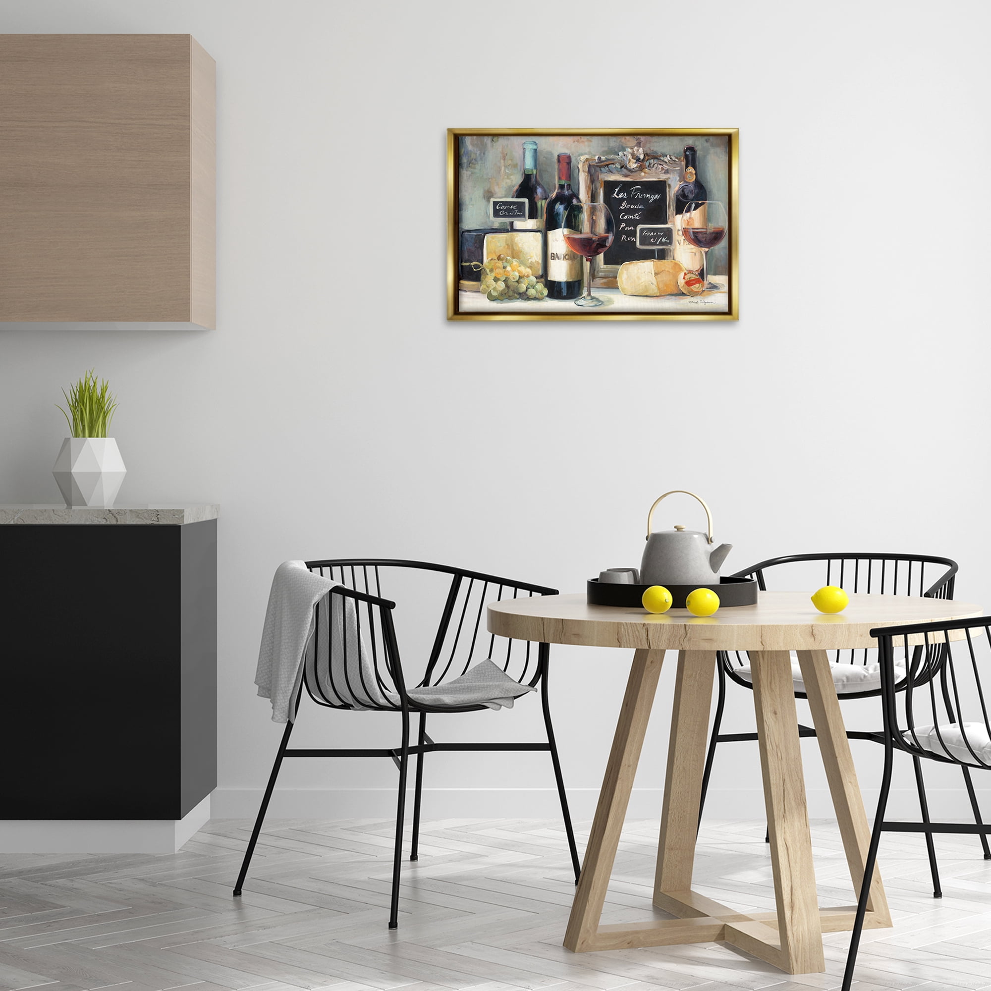 Stupell Industries Parisian Wine & Cheese Food & Beverage Painting Gold Floater Framed Canvas Art Print Wall Art, 25 x 17