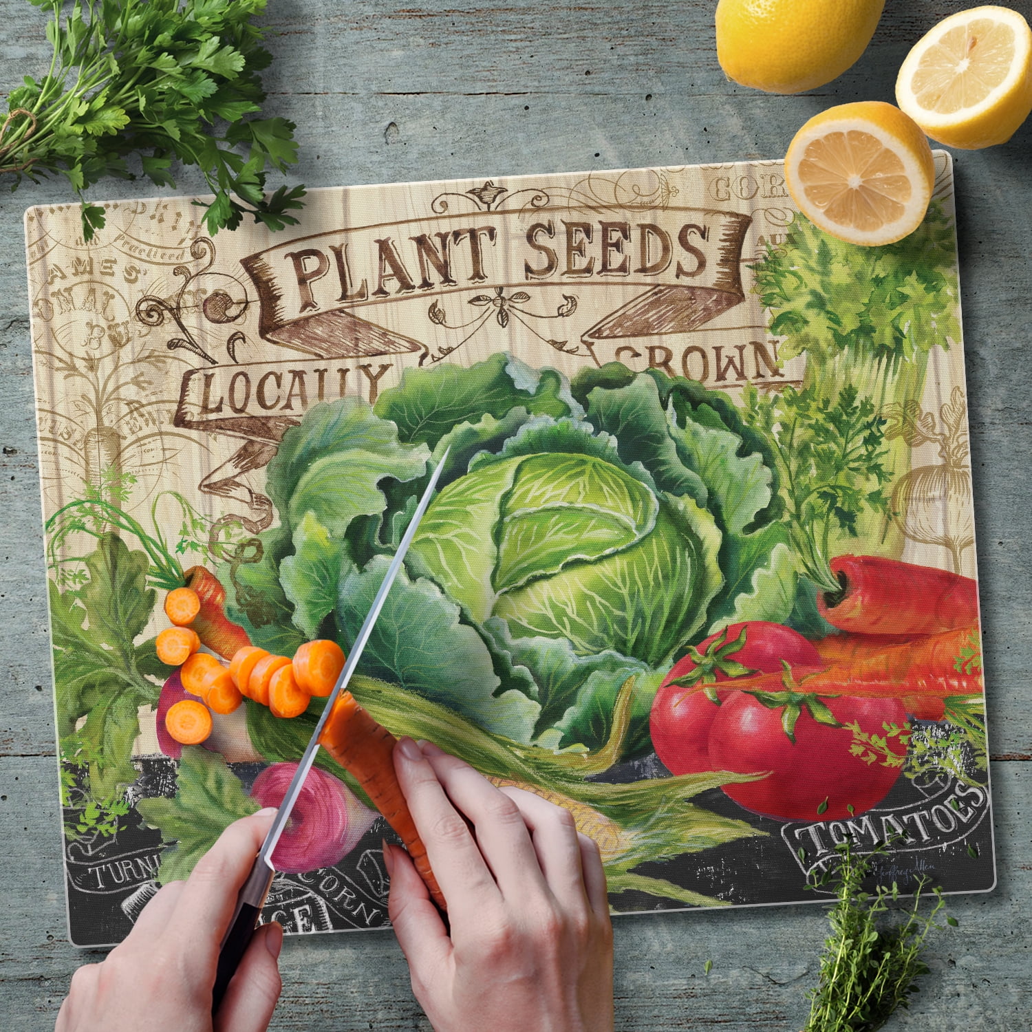 CounterArt "Our Farm" 3mm Heat Tolerant Glass Cutting Board 15" by 12"