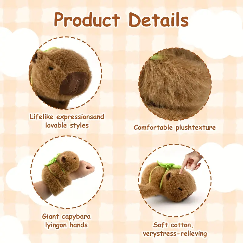 8-Pack 7 inch Cute Capybara Slap Bracelet Plush,Capybara Plush Stuffed Animal with Turtle Backpack Fluffy Plushie Kawaii Stuffy Toy Birthday Gift for Boys Girls Kids Teens Adults