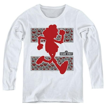 Trevco Sportswear SST274-WL-2 Sesame Street & Elmo Runs-Womens Long Sleeve T-Shirt, White - Medium