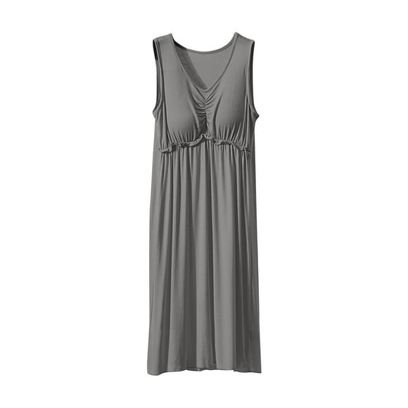 Yuyuzo Women Nightgowns Built in Bra Sleeveless Soft Sleepshirts V Neck Nightdress Mid Length Sleepwear Cozy Loungewear