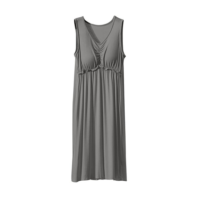 Robes d'Été pour Femmes Longues Sans Manches Décontractées Robe Maxi Tissu Extensible 4 Directions 1 Pce