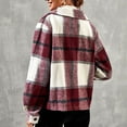 thumbnail image 5 of IROINNID Women's Short Shacket Jacket Plaid Long Sleeve Plaid Single Breasted Plaid Coat Short Coat Hoodless Casual Outwear, Wine, 5 of 5