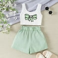 thumbnail image 5 of Girls 2 Piece Summer Outfit Sets Bow Print Crop Tank Top & Elastic Waist Crinkle Shorts Casual Breathable Clothes for Kids Green Size 10-11 Years, 5 of 5