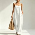 thumbnail image 2 of Women's Linen-Blend Sleeveless Jumpsuit - Spaghetti Strap Wide Leg Romper with Pockets, Loose Fit Casual One-Piece for Spring & Summer White XL, 2 of 5