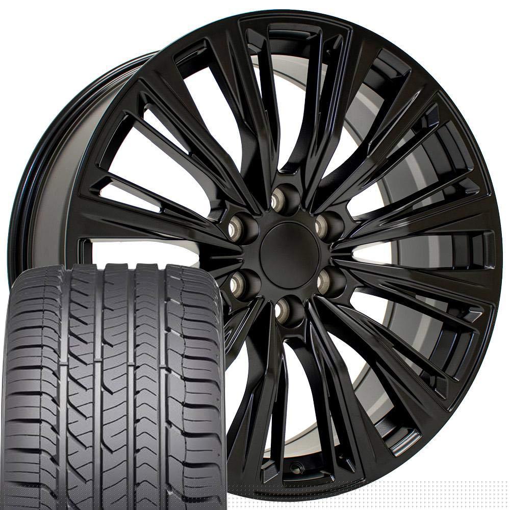 OE Wheels CA93 22 Inch Rims and Tires Fit Escalade-V Series Style 6x139.7 22x9 Satin Black - Hollander 4869 - Eagle Sport AS 285/45-22 (Set of 4)
