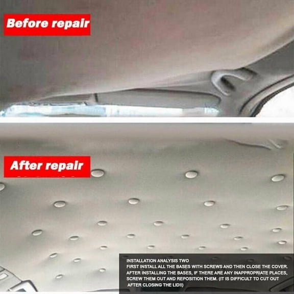Car Headliner Repair Kit Adhesive Clips Fix Sagging Ceiling Fabric Interior Restoration Automotive Upholstery Repair No Removal Required DIY Fixation Solution with Special Glue