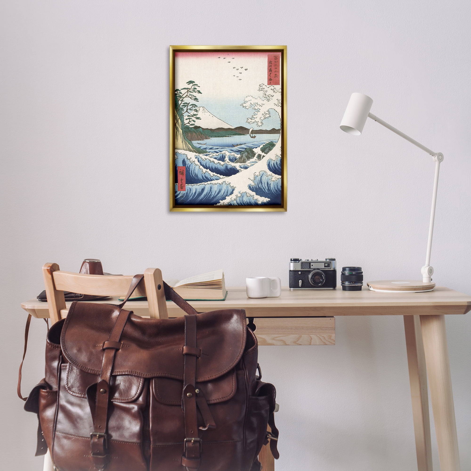Stupell Industries Classical Japanese Wave Landscape & Nature Painting Gold Floater Framed Canvas Art Print Wall Art, 21 x 31