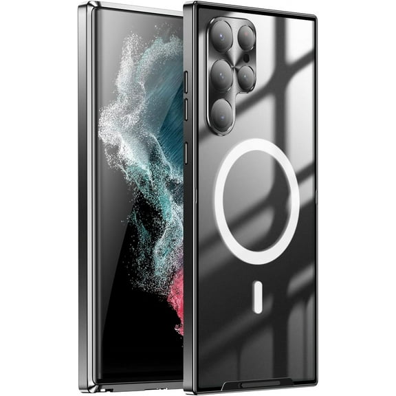 Magnetic Case for Samsung Galaxy S24 Compatible with Magsafe Metal Bumper Frame Magnetic Adsorption Full Body Protective Case with Safety Lock, Black