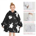 thumbnail image 6 of Halloween Ghost Bat Star Pattern Blanket Hoodies for Kids 6-13YR Oversize Wearable Blanket Hoodies for Boys Girls Teens, 6 of 7