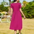 thumbnail image 7 of ZVAVZ Maxi Sundresses for Women 2025 Summer Petite Petal Short Sleeve Midi Dresses with Pockets Solid Color Crewneck Pleated Sun Dress Flowy Beach Boho Dress Hot Pink,S, 7 of 7