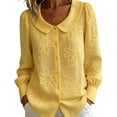 thumbnail image 2 of Sheghy Workout Tops Women's Collared Embroidered Printed Long-sleeved Blouse Yellow L, 2 of 6