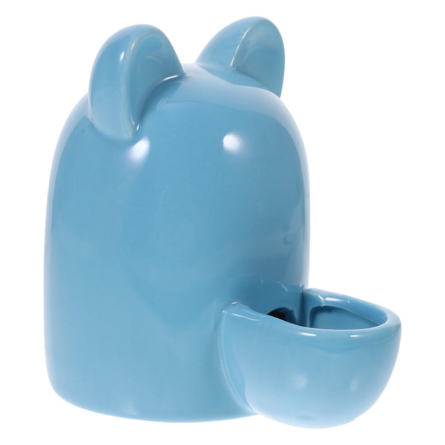 Comedero automático de cerámica para mascotas pequeñas, con orejas de gato de dibujos animados, de 100 ml, bebedero para hámsteres, conejos y dispensador de agua (azul)