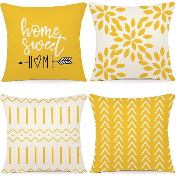 Pillow Covers 20x20 Set of 4, Modern Sofa Throw Pillow Cover, Decorative Outdoor Linen Pillow Covers Set of 4 for Couch Sofa Bed and Car, Yellow