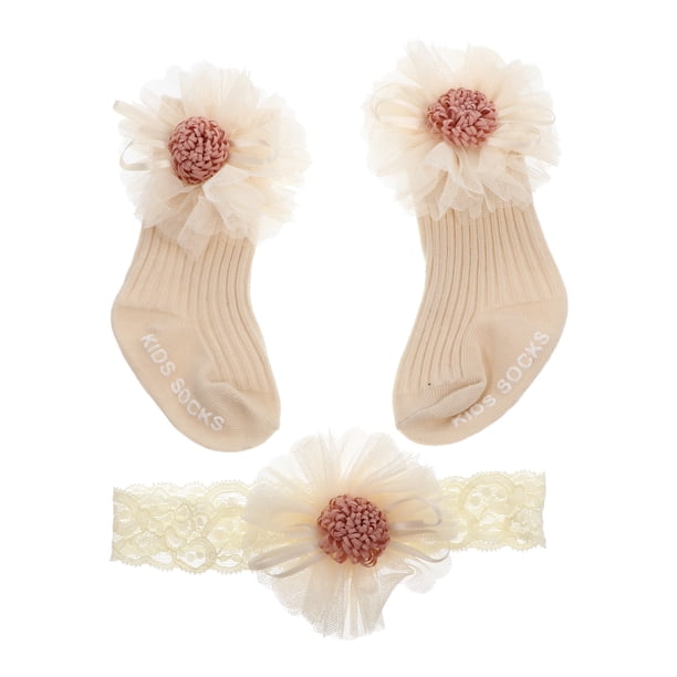 WORGEOUS 1 Set Baby Ciento Días Regalo Adorable Flor Diadema Media Calcetines de Longitud