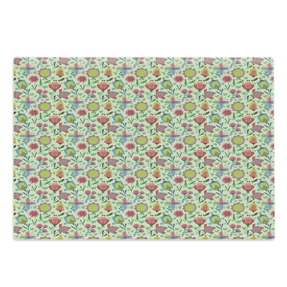 Dutch Cutting Board, Floral Arrangement with Colorful Doodle Blooming Tulips on Pale Green Background, Decorative Tempered Glass Cutting and Serving Board, Large Size, Multicolor, by Ambesonne