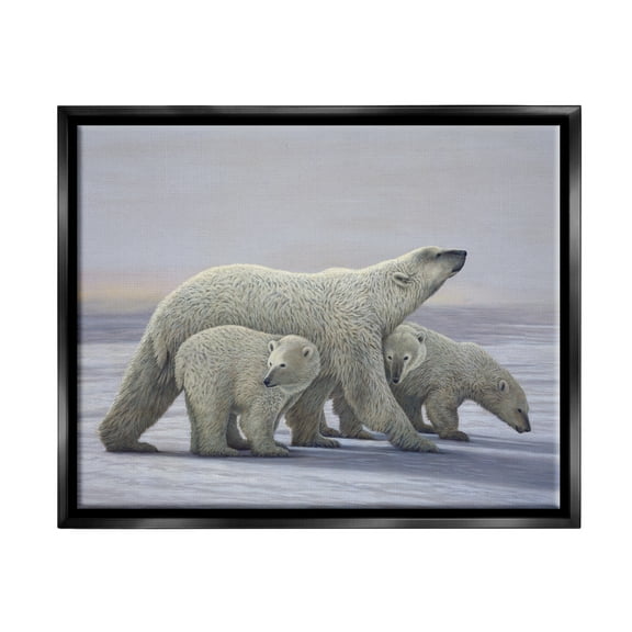 Stupell Industries Polar Bear Family Animals & Insects Painting Black Floater Framed Art Print Wall Art, 21 x 17