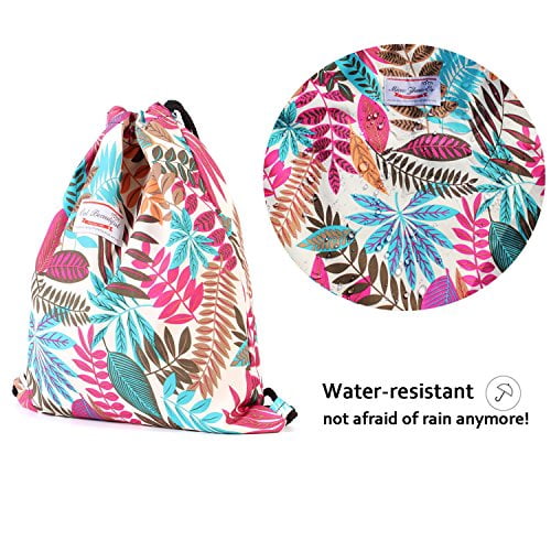 Alpaca Go Drawstring Bag Water Resistant Floral Leaf Lightweight Gym Sackpack for Hiking Yoga Gym Swimming Travel Beach N 