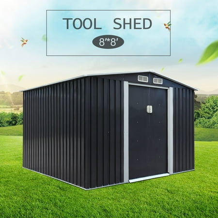 Jaxpety Garden Storage Shed Galvanized Steel Outdoor Tool House 8 x 8 Ft Heavy Duty w/ Floor
